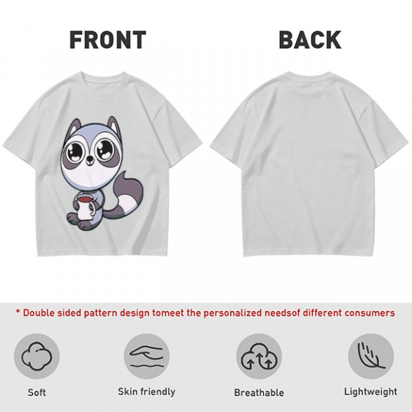 Olive T-Shirt with Cute Raccoon Holding Coffee Mug Print