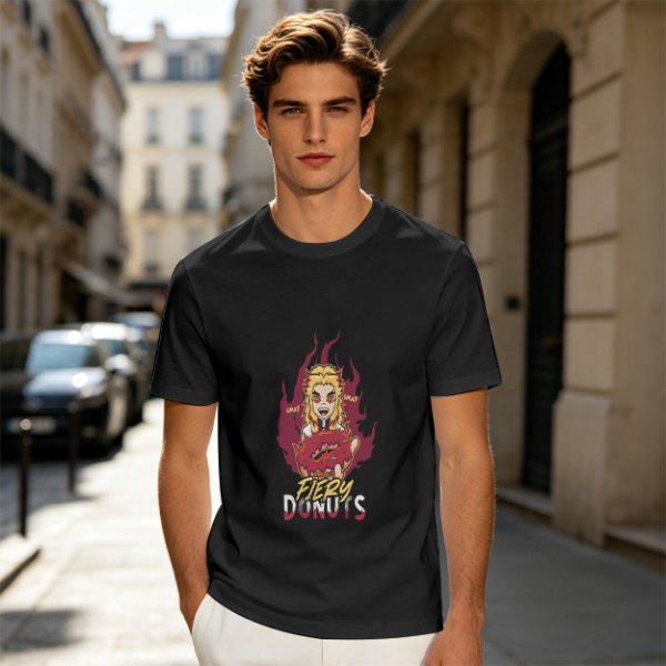 Olive Graphic T-Shirt With Fiery Donut Anime Character Print