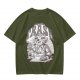 Olive graphic t-shirt with raccoon eating and 'Stop eating TRASH' print