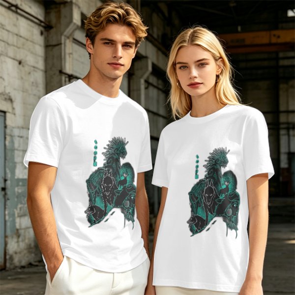 Olive T-shirt with Dark Fantasy Spirit Creature Graphic