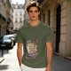 Olive T-shirt with cartoon pizza running on treadmill graphic
