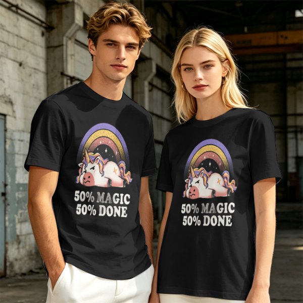 Olive T-Shirt With Grumpy Unicorn 50% Magic 50% Done Print