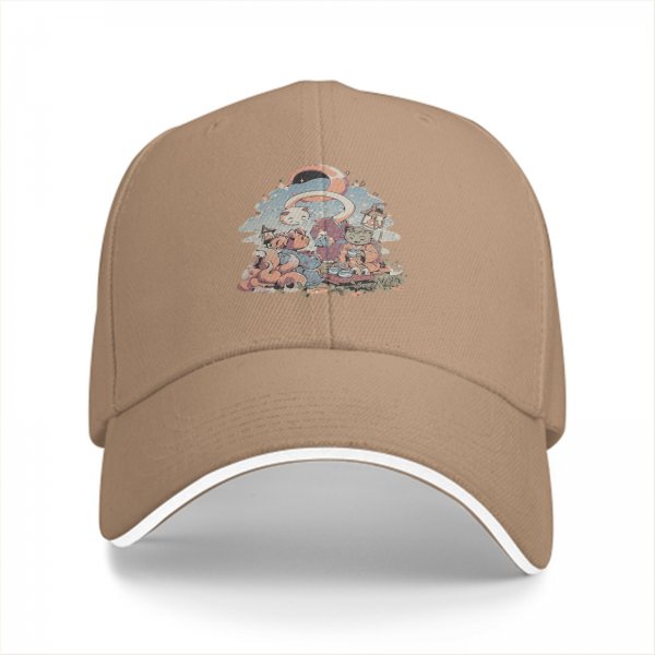Black Baseball Cap With Whimsical Crescent Moon Animal Group Art