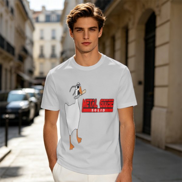 Olive T-Shirt With Metal Goose Solid Parody Graphic Print