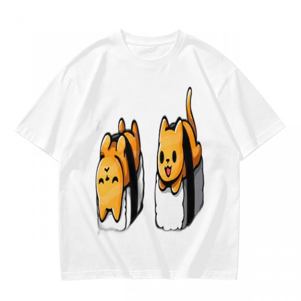 Olive T-shirt with cute sushi cat graphic print