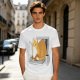 Olive T-Shirt with a Sleeping Cat on a Laptop Print