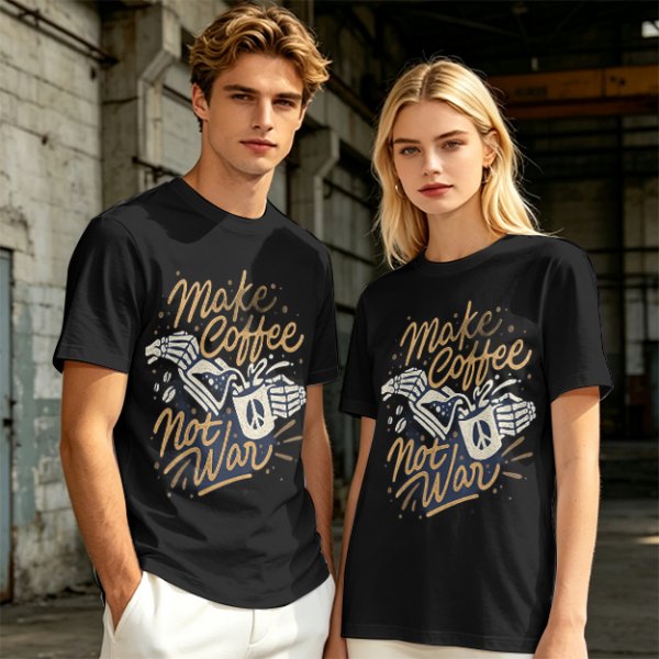 Make Coffee Not War Skeleton Hand Graphic T-Shirt