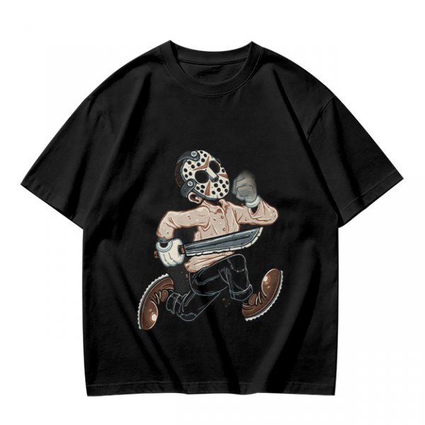 Olive T-Shirt with Cartoon Jason Voorhees Graphic Print