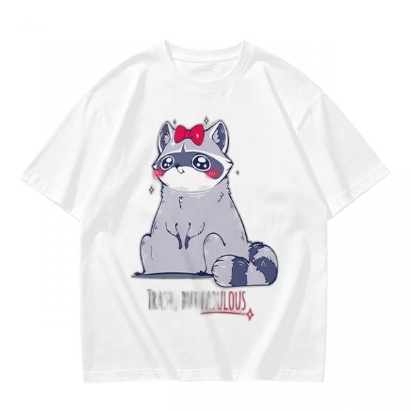Olive T-shirt with Cute Raccoon Wearing Red Bow Graphic