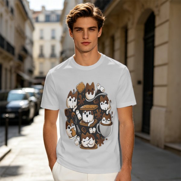 Olive T-Shirt With Cute S'mores Cat Graphic Design