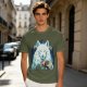 Olive T-Shirt With White Wolf And Howling Wolf Moon Graphic