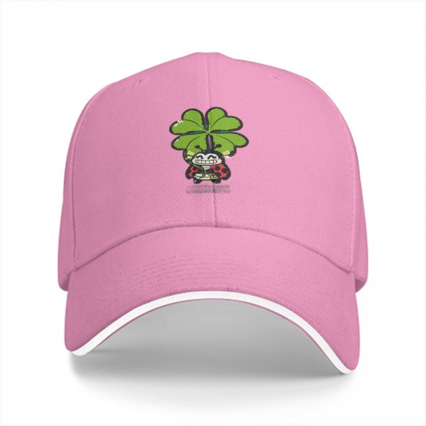 Black baseball cap with ladybug and four-leaf clover graphic