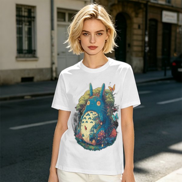 Olive T-Shirt with Whimsical Forest Spirit and Butterfly Print
