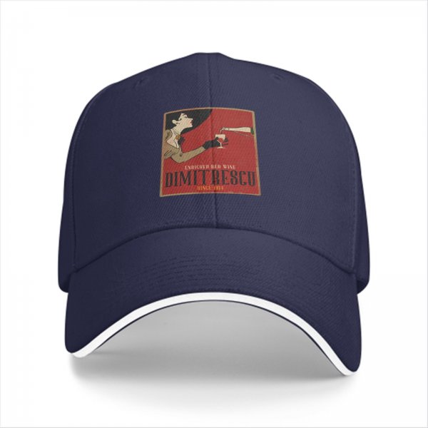 Black Baseball Cap With Vintage Wine Lady Graphic Print
