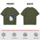 Olive T-Shirt With Blue Whimsical Creature Graphic Print