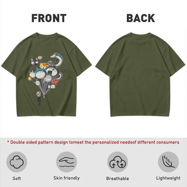 Olive T-Shirt With Studio Ghibli Character Balloon Print