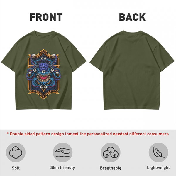 Olive T-Shirt With Fantasy Beholder Monster Graphic Print