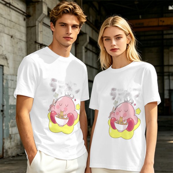 Olive T-shirt Featuring Kirby Eating Ramen on a Warp Star