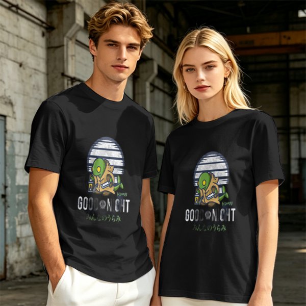 Olive green graphic t-shirt with Tonberry 'Good Night' print