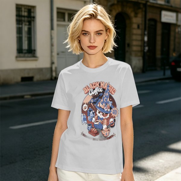 Olive T-Shirt with Black Magic Coffee Wizard Cat Graphic