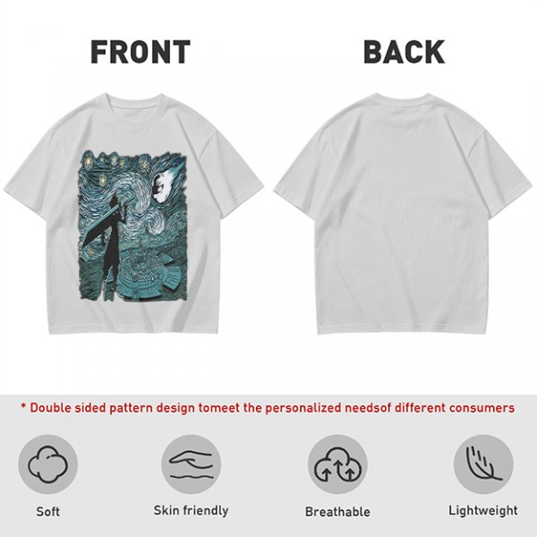 Olive T-shirt with Starry Night Style Fantasy Warrior Print