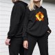 Black Hoodie With Fiery Warrior Silhouette Graphic