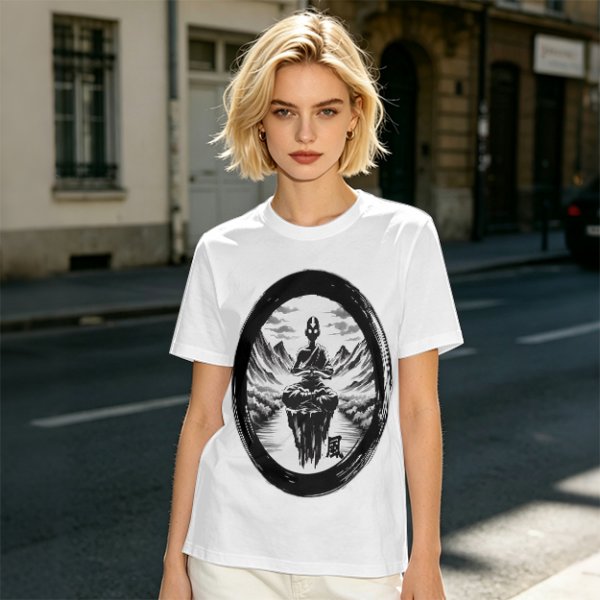 Olive T-shirt with Air Nomad Monk Meditating Ink Art Print