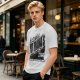 Olive green graphic t-shirt with 'Greetings from Yo Mama's House' print