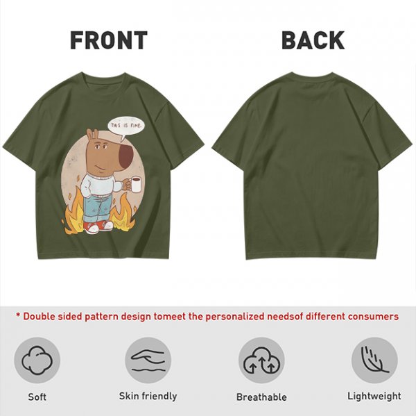Olive T-Shirt Featuring the 'This Is Fine' Dog Meme Art