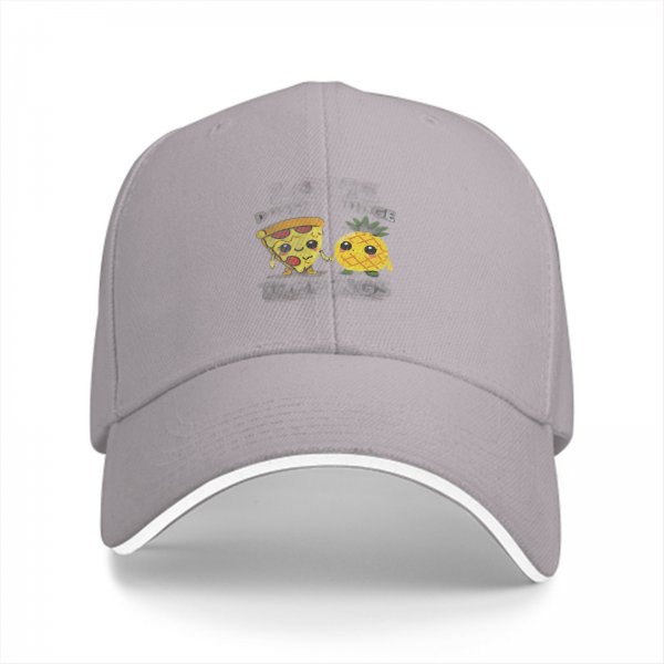 Black baseball cap with cute pizza and pineapple graphic design