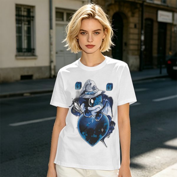 Olive T-Shirt With Cute Wizard Dragon On Starry Heart Print