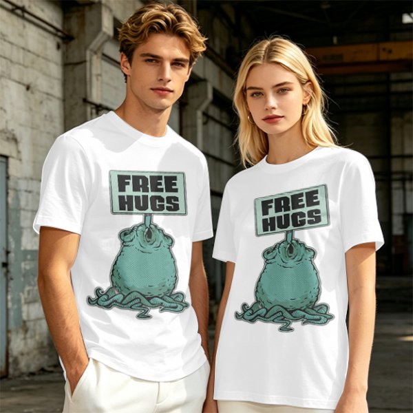 Olive T-Shirt With Free Hugs Monster Graphic Print