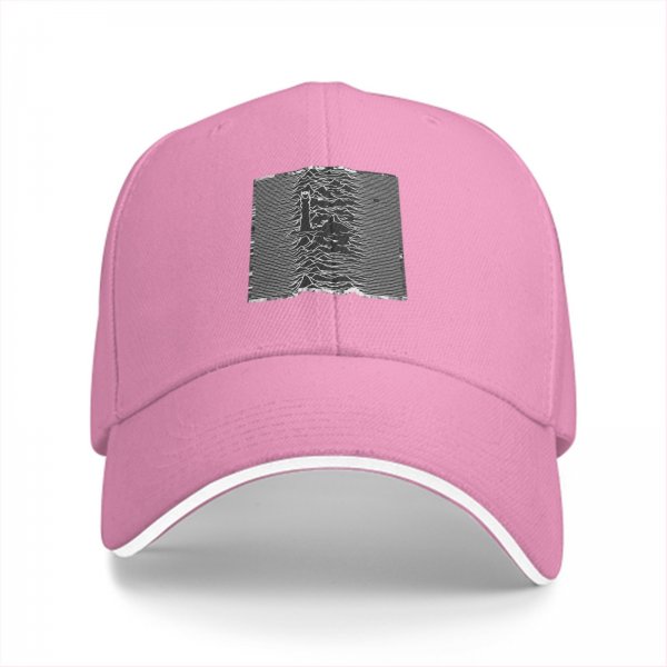 Black baseball cap with iconic Unknown Pleasures graphic print