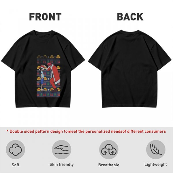 One Piece Luffy and Shanks Christmas Themed Graphic T-Shirt
