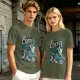 Olive t-shirt with mermaid coffee print 'Coffee Because Luring Sailors Takes Energy'