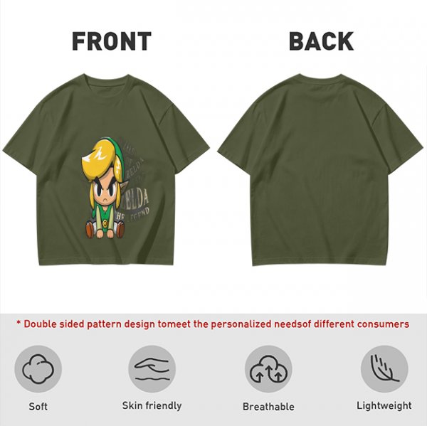 Olive T-shirt with Chibi Link from The Legend of Zelda Print