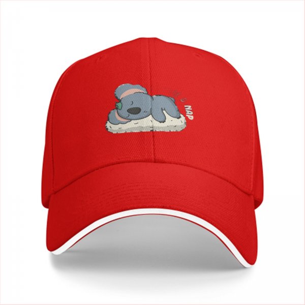 Black baseball cap with sleeping koala and 'nap' graphic
