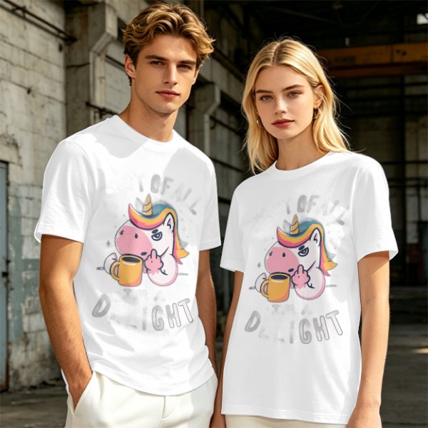 Oversized Olive T-Shirt With Sassy Unicorn Holding Coffee Print