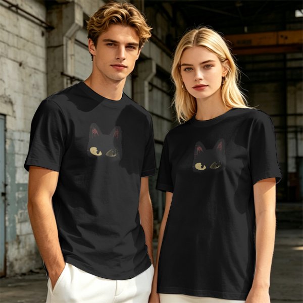 Olive Green T-Shirt With Black Cat Head Graphic Print
