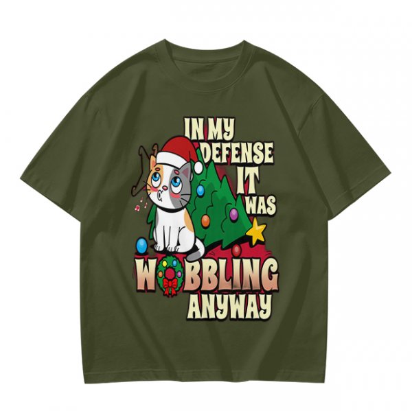 In My Defense It Was Wobbling Anyway Christmas Cat T-Shirt