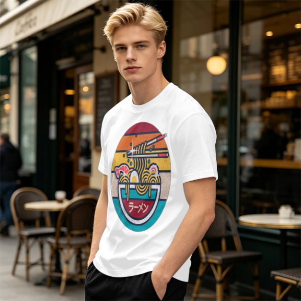 Olive T-shirt with Retro Ramen Bowl Chopsticks Graphic
