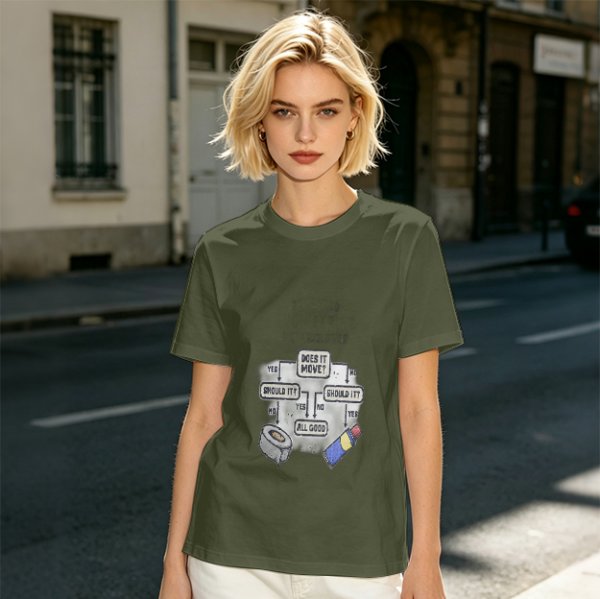 Funny duct tape and WD-40 flowchart graphic olive t-shirt