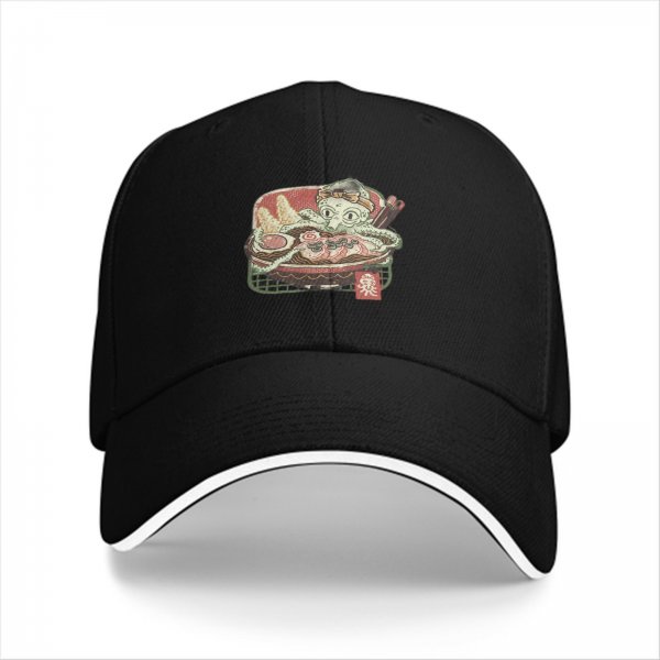 Black Baseball Cap With Octopus Ramen Art Print