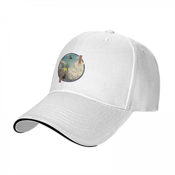 Black baseball cap with witch and black cat fantasy town print