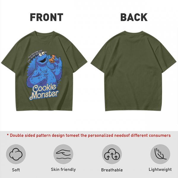 Olive Green Cookie Monster T-Shirt with Cookie Graphic