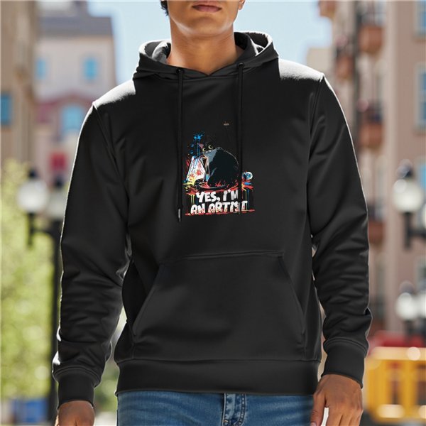Black Hoodie With Yes I'm An Artist Cat Artist Print
