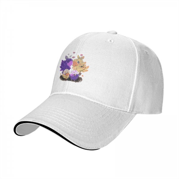 Black baseball cap with cute fantasy bird family illustration