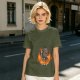 Olive T-Shirt With Cartoon Goat On Flames And Skulls Print