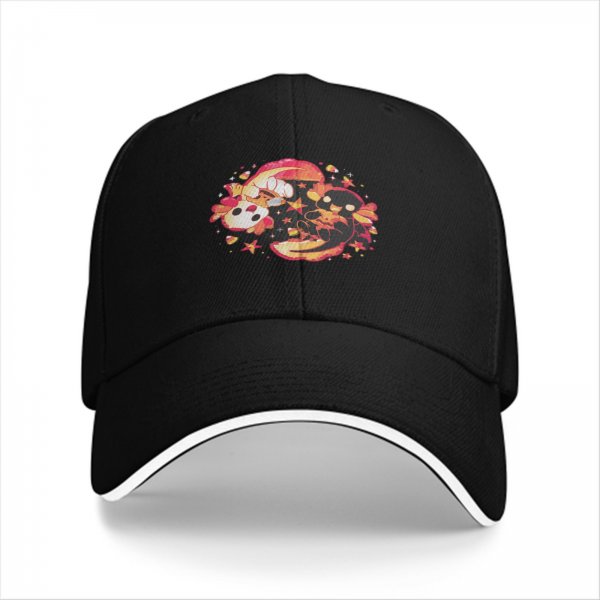 Black baseball cap with cute fantasy creature graphic print