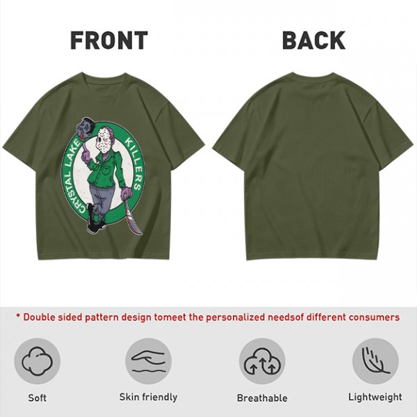 Army Green T-Shirt with Crystal Lake Killers Jason Voorhees Graphic